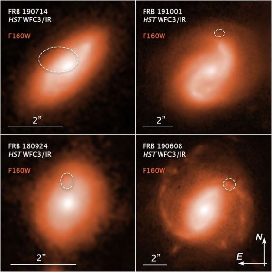 Галактики, в които са открити бързи радиоимпулси. Кредит: NASA/Hubble Space Telescope