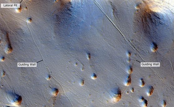 LiDAR изображение на праисторически ловен капан на карстовото плато, подчертаващо мащаба на структурата и интеграцията ѝ в пейзажа. 