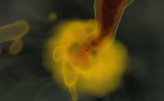 Скрийншот от компютърна симулация на образуването и еволюцията на черна дупк