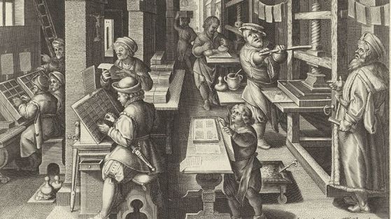  Работилница за печатари от Ренесанса, приписвана на работилницата на Филипс Гале от Антверпен, по мотиви на Ян ван дер Щрат (1589 - 1593)