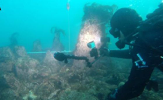 водолаз сред подводни руини