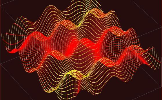 3D вълнообразен фон с векторна илюстрация на ефект на пулсации с 3D мрежова повърхност на частици