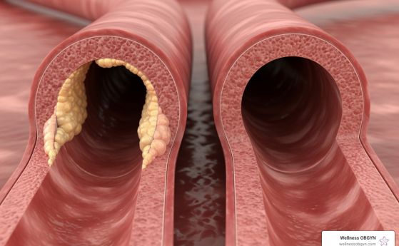 Илюстрация на кръвоносен съд с плака и без плаки.