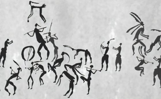 тъмни танцуващи силуети на светла скала