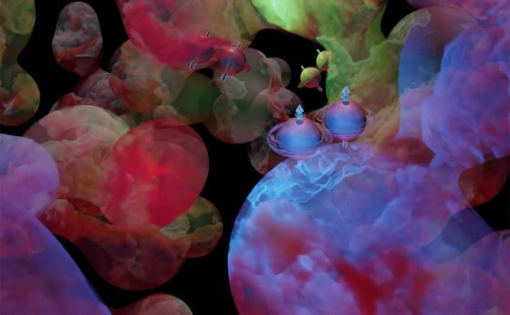 Илюстрация изобразява двойки странни кварки,