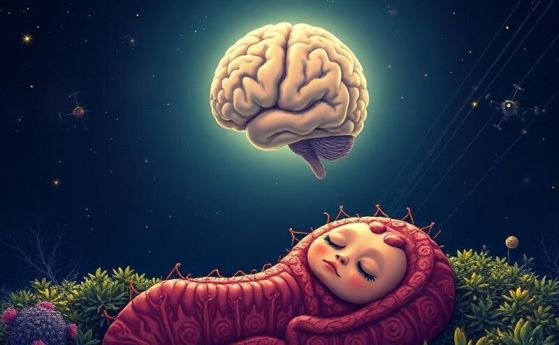 илюстрация на черва като бебе, което спи под луна-мозък