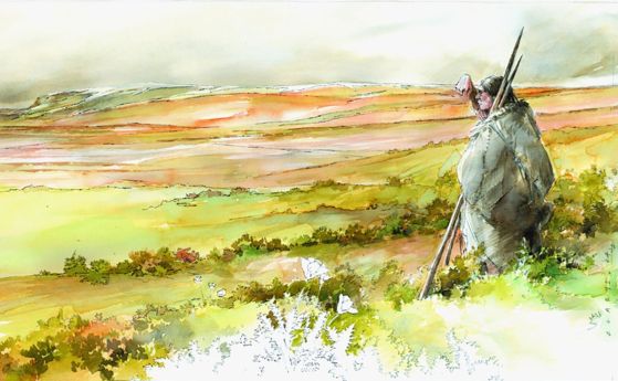 Концепция на художник от мразовития пейзаж, сред който са живяли неандерталците през ледниковия период. 