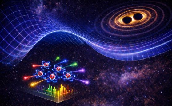 Отпечатък на гравитационни вълни върху спонтанно излъчване. 