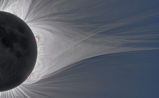 Рекорден радиовзрив от Слънцето през август 2025 г. е установен, че произхожда от образувание в слънчевата атмосфера, наречено шлемовиден стример. Това изображение, направено по време на пълното слънчево затъмнение на 21 август 2017 г., показва класическа
