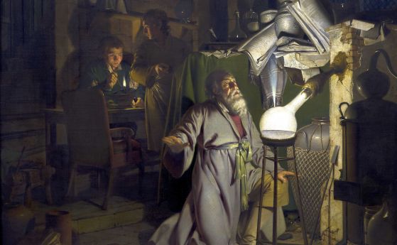 "Алхимик открива фосфора" от Джоузеф Райт от Дерби (1771 г.)