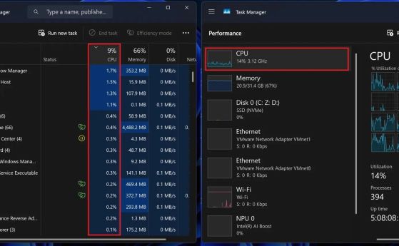 Windows 11 ще уеднакви показването на натоварването на процесора в Task Mananger