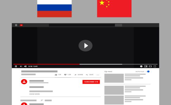 YouTube премахна близо 11 000 пропагандни видеоклипа, предимно от Китай и Русия