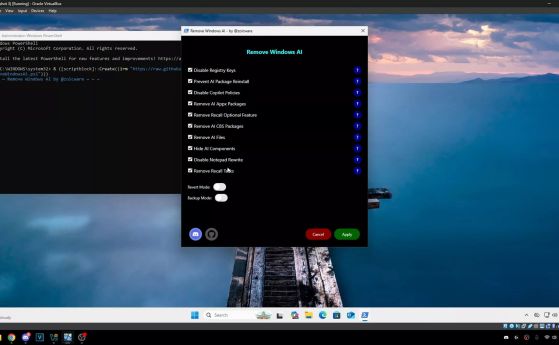 Скрипт на PowerShell премахва всички AI функции от Windows 11