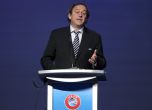 Платини говори на конгреса на УЕФА в Истанбул. Снимка: ЕРА/БГНЕС