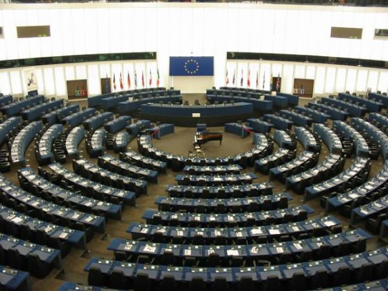 Пленарната зала на Европейския парламент. 