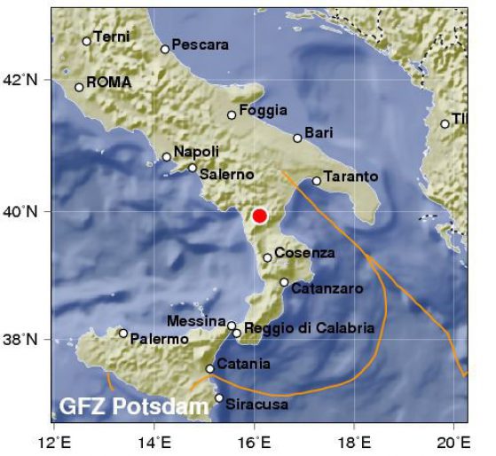 Земетресение в Южна Италия стана причина за смъртта на един човек. Снимка: gfz-potsdam.de