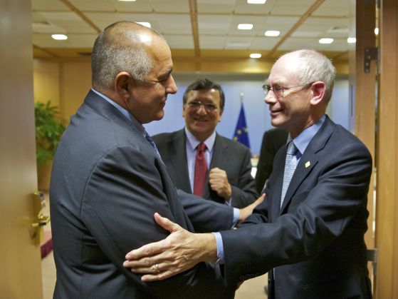 Бойко Борисов с председателя на Европейския съвет Херман ван Ромпой и председателя на ЕK Жозе Барозу. СНИМКА: Архив/МС