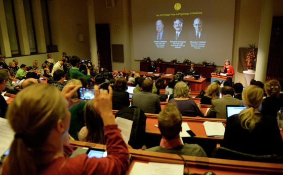 Джеймс Ротман и Ранди Шекман и Томас Зюдхоф спечелиха Нобеловата награда за медицина за 2013 г., Снимка: РИА Новости