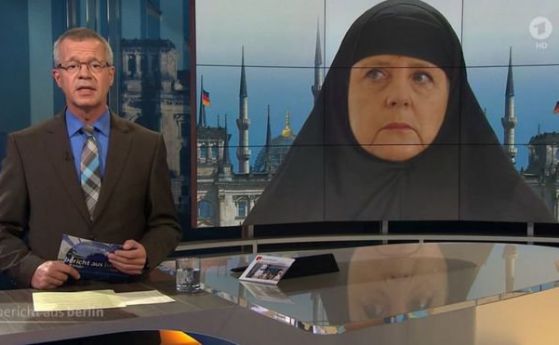 Немската обществена телевизия изобрази Меркел с бурка