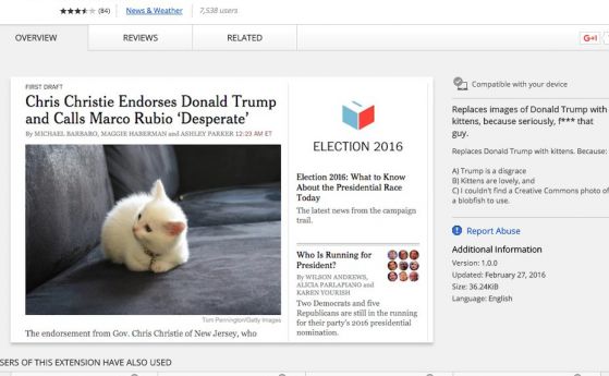 Приставка сменя Тръмп с котенца в новинарските сайтове