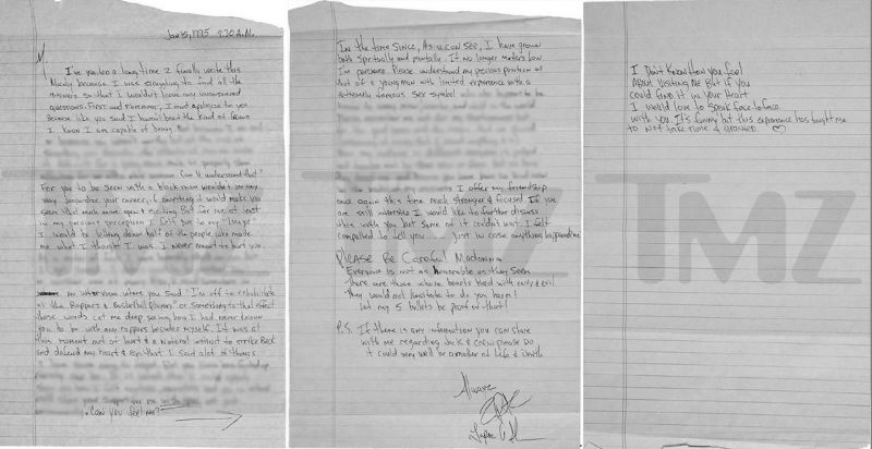 Писмо на легендарния рапър Тупак Шакур до Мадона, в което