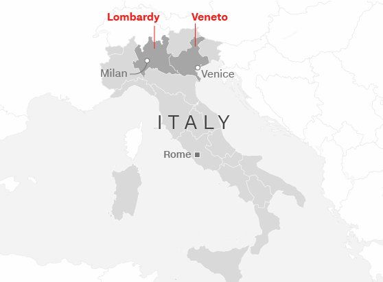 В две северни италиански области - Ломбардия и Венето, започна