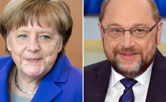 Германският канцлер Ангела Меркел и лидерът на социалдемократите Мартин Шулц