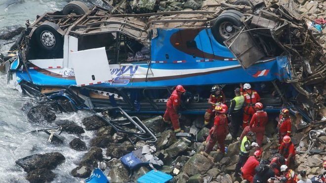 Най-малко 48 души загинаха при автобусна катастрофа в Перу. 
57 души