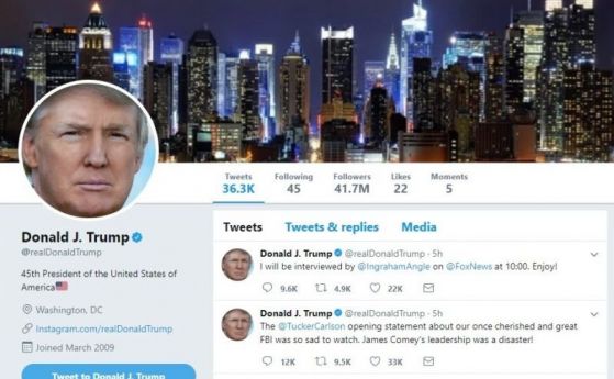 Руски ботове препубликували Тръмп в Twitter близо 500 хил. пъти преди изборите