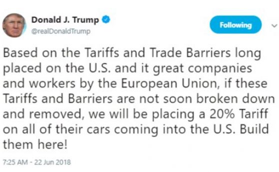 Тръмп заплаши ЕС с 20% увеличение на митата за вноса на европейски коли