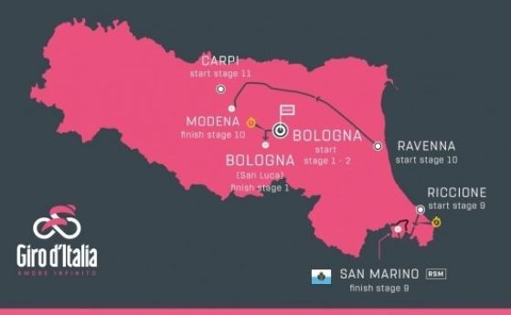  Джирото през 2019 година потегля от Болоня 