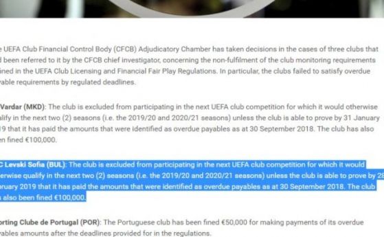 УЕФА изхвърли Левски от Европа