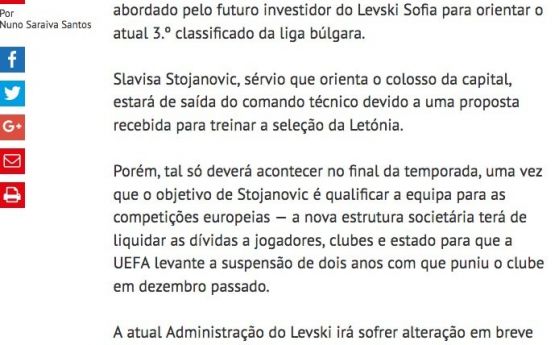 Левски ще има нов собственик от лятото написа авторитетното португалско