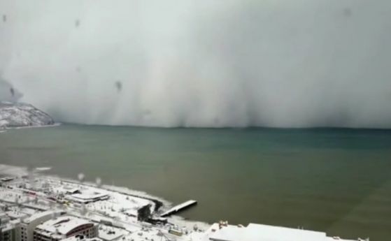 Моментът, в който снежна буря удря бреговете на Черно море (видео)