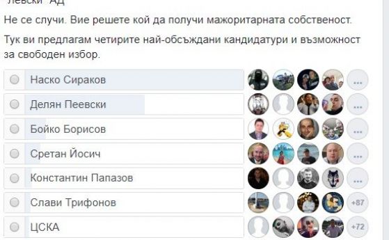 Наско Сираков и Делян Пеевски начело в анкетата сред феновете кой да вземе Левски