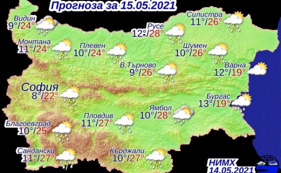 Гръмотевични бури в Югозападна България, температурите: до 28 градуса