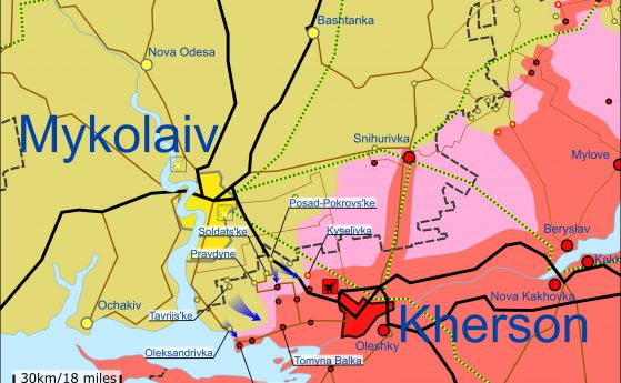 Украинските сили напредват към Херсон, вървят боеве за село Киселивка на 10 километра от окупирания град