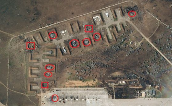 Пълен погром в Саки: Сателитни снимки показват унищожената руска авиация и 3 големи кратера
