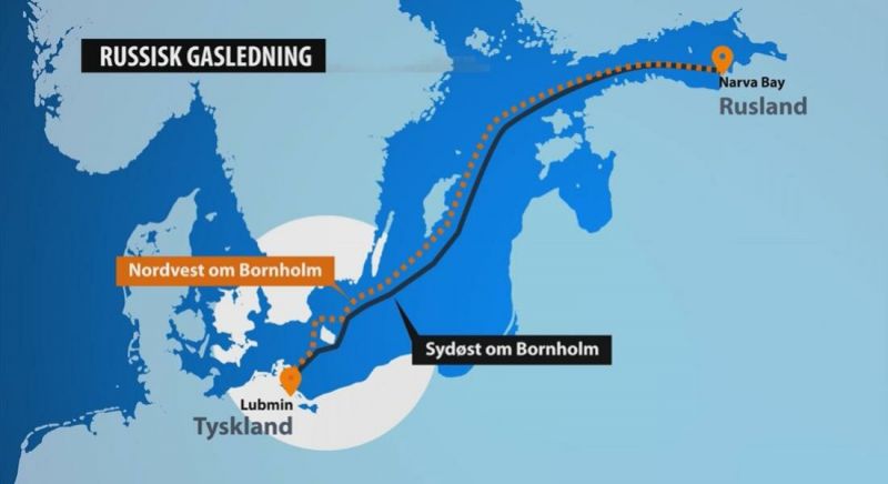 Северен поток 2 минава в близост до датския остров Борнхолм.