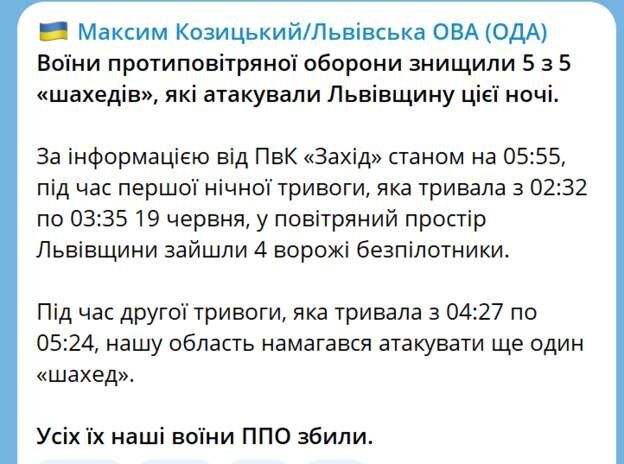 Съобщение за свалени дронове на Лвов