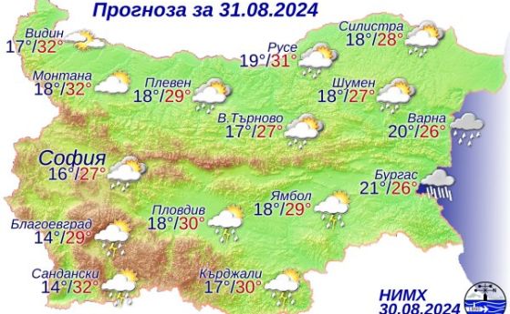 Топло и облачно, гръмотевици в планините, дъжд край морето