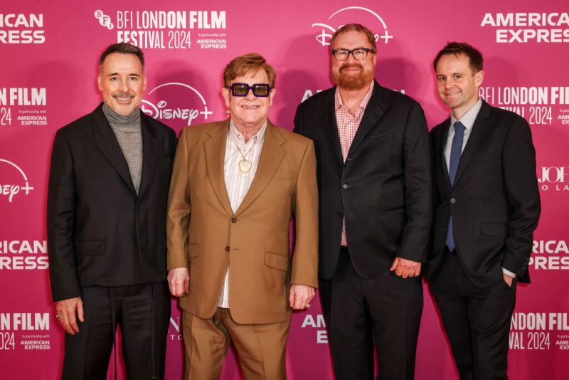  David Furnish, Elton John, R. J. Cutler and Trevor Smith attend the Elton John: Never Too Late European debut as part of the London Film Festival 