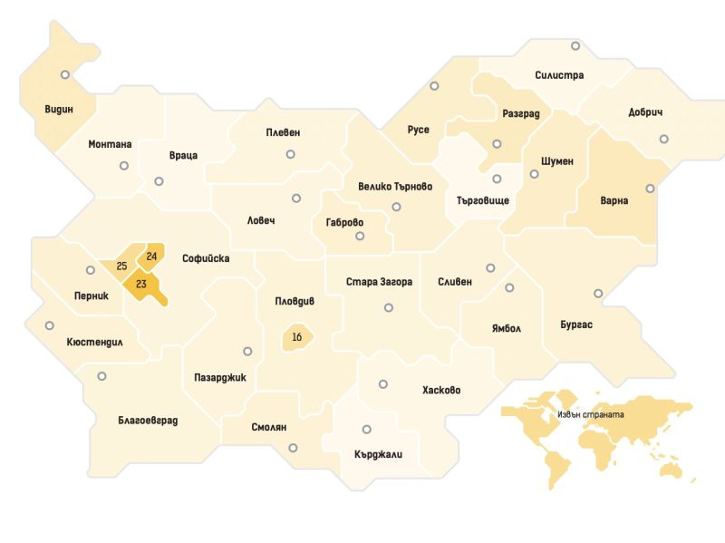 Подкрепата за ПП-ДБ по райони в страната