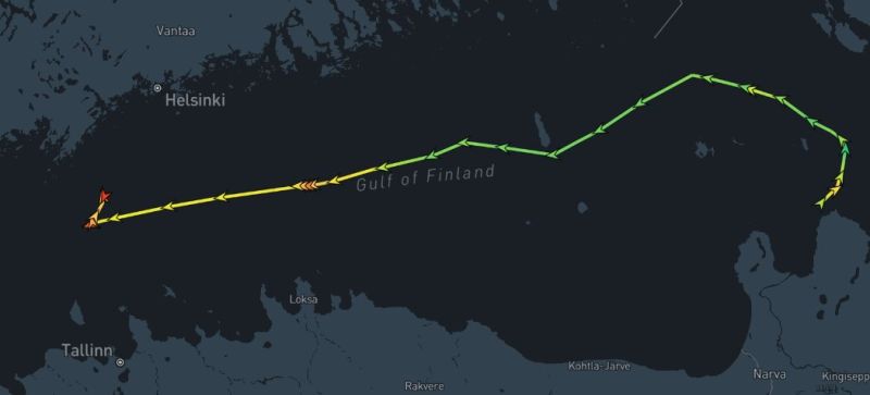 Маршрутът на танкера Eagle S на картата на MarineTraffic, във връзка с инцидента Estlink 2