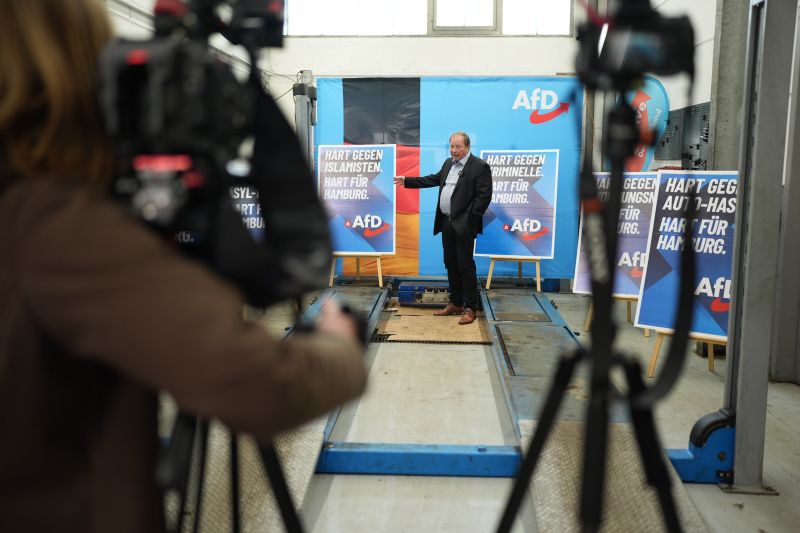 22 January 2025, Hamburg: Dirk Nockemann, state chairman of the AfD Hamburg, presents the election posters for the parliamentary elections. A new parliament will be elected in Hamburg on March 2. Photo: Marcus Brandt/dpa (Photo by Marcus Brandt/picture al