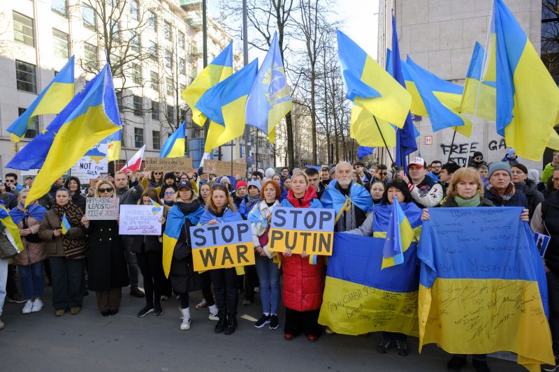 Протест в Брюксел срещу войната в Украйна.