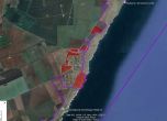 Новият ОУП на Камен бряг. В червено са новите зони предвидени за застрояване. В лилаво са границите на Натура 2000