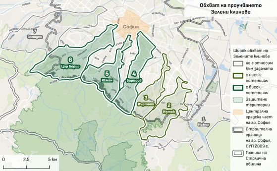 Карта на зелените коридори към Витоша
