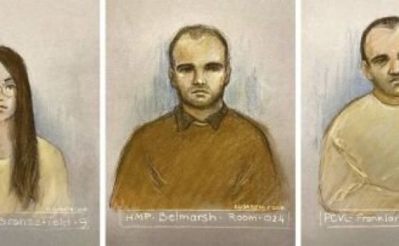 Рисунка на обвиняемите Катрин Николова, Ваня Габерова, Орлин Русев, Иван Стоянов и Бисер Джамбазов