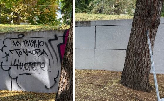 Надпис ''На пияно толкова. Чистете" разгневи Терзиев: Вандализмът не е срещу кмета
